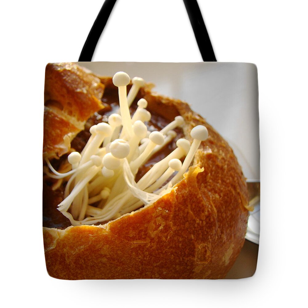 Black Bean Tote Bag featuring the photograph Black Bean Vegetable Soup In Sourdough by Janet Hudson