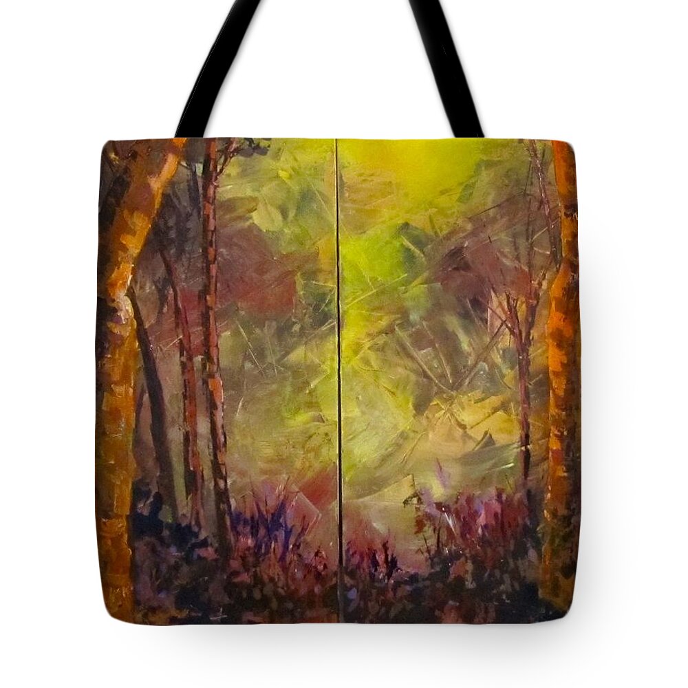 Diptych Tote Bag featuring the painting Black Bird Forest by Barbara O'Toole