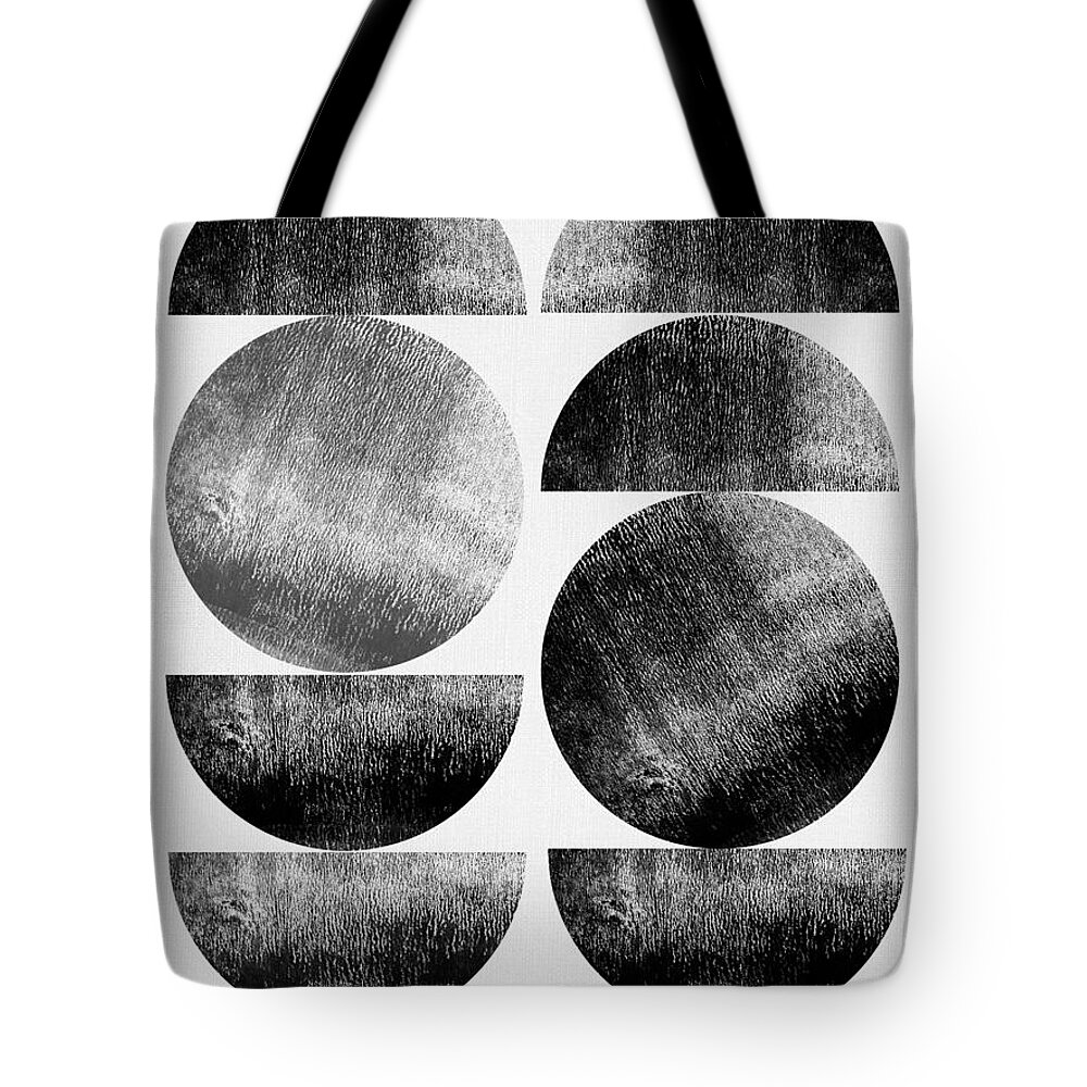 Black And White Tote Bag featuring the mixed media Black Circle and Half Circles by Naxart Studio