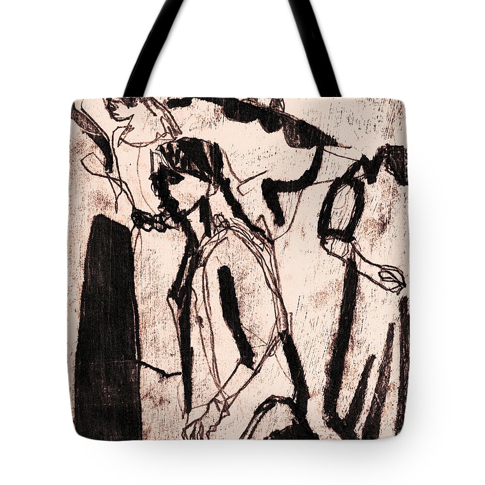 Printmaking Tote Bag featuring the drawing Black Ivory 1 Original Crowd by Edgeworth Johnstone