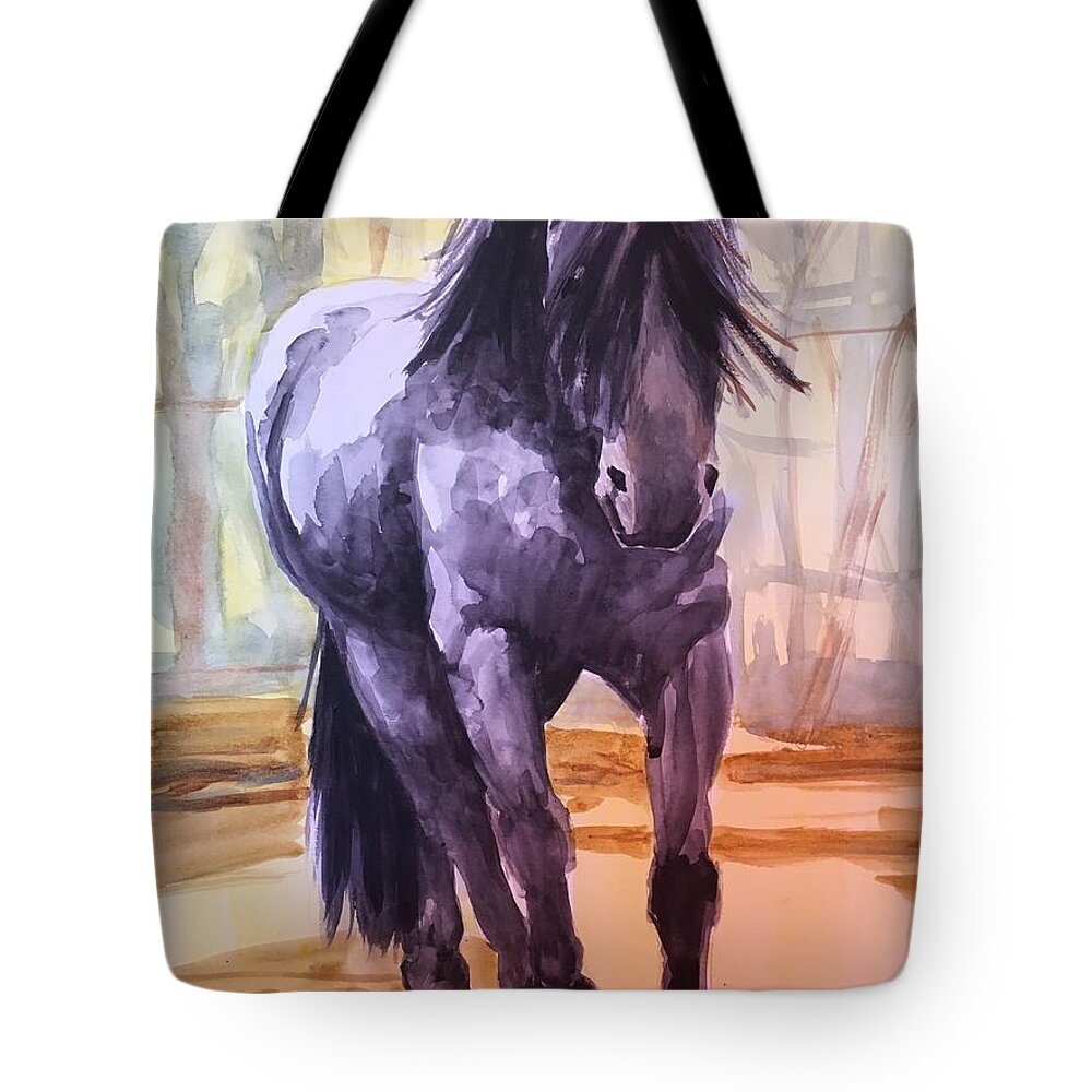 Black Stallion Tote Bag featuring the painting Black Stallion by Mimi Boothby