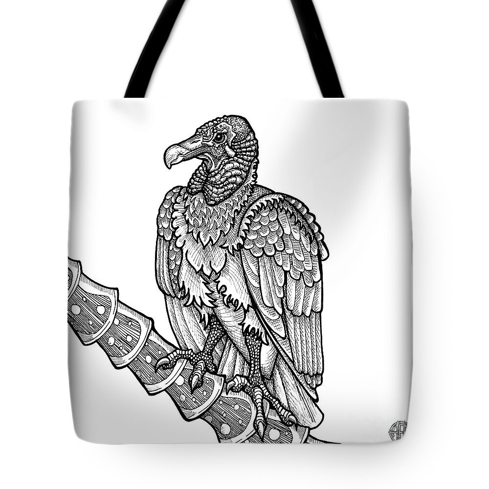 Animal Portrait Tote Bag featuring the drawing Black Vulture by Amy E Fraser