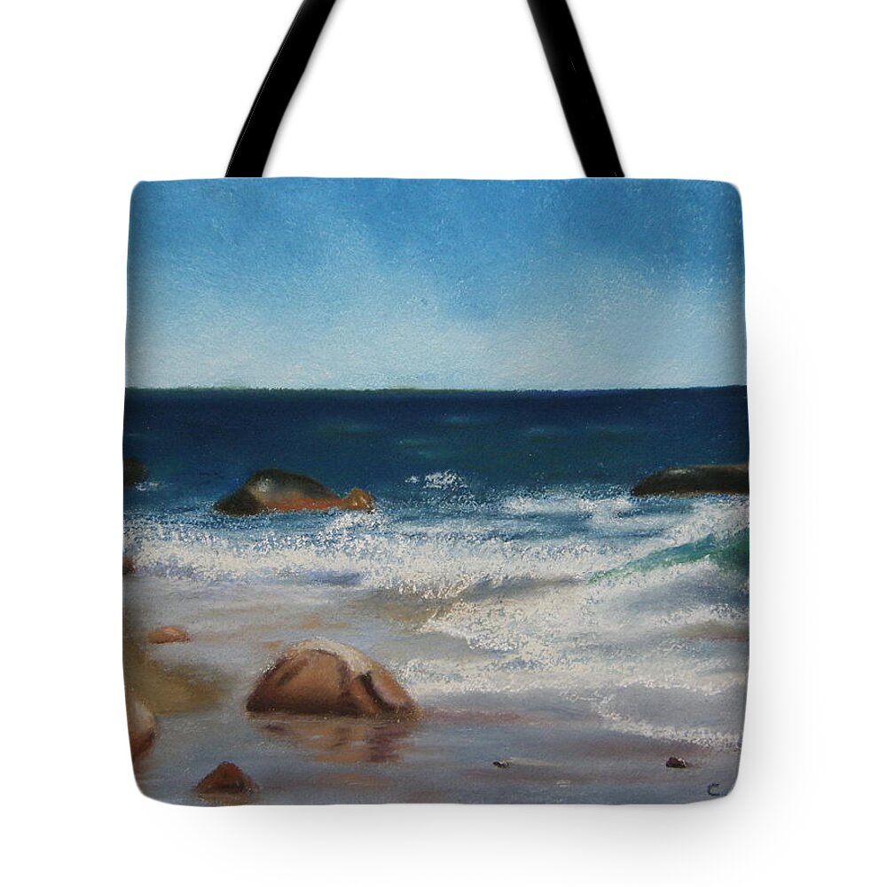Water Tote Bag featuring the pastel Block Island Surf by Carol Corliss