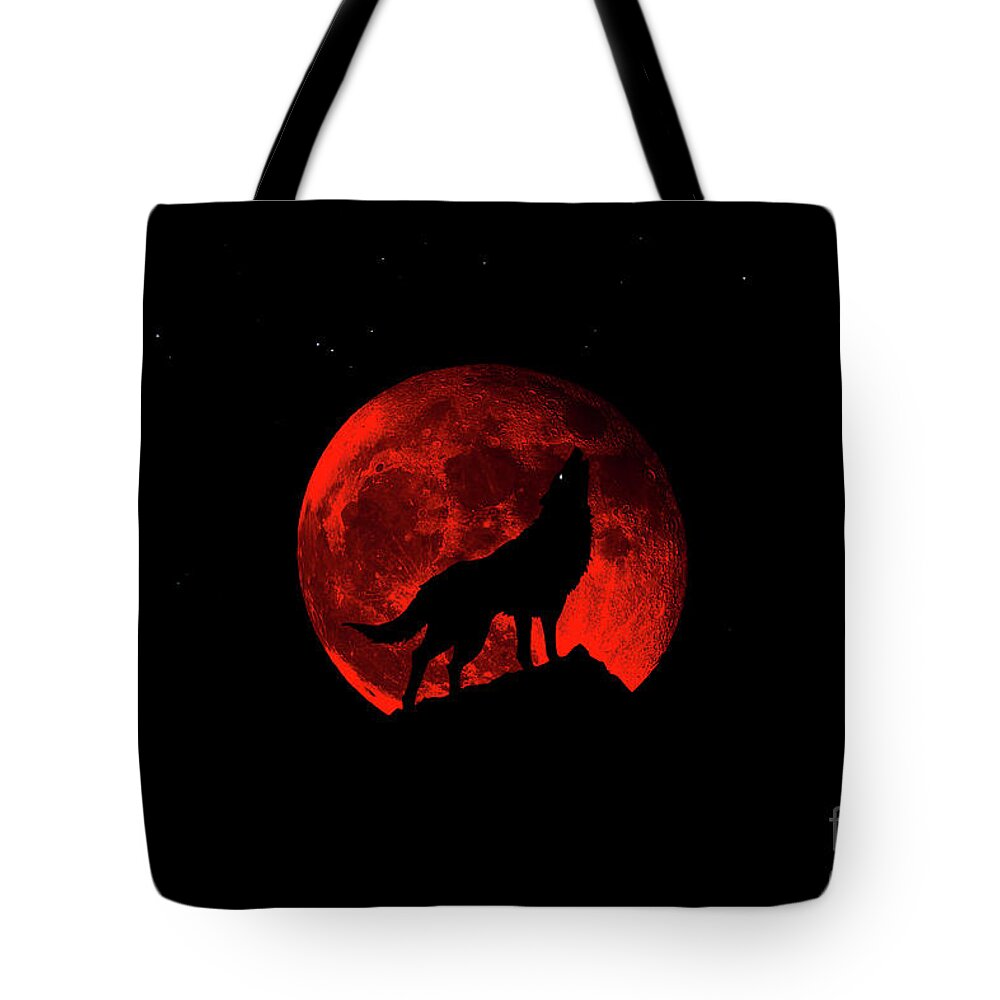Bloodred Wolf Moon Tote Bag featuring the photograph Blood Red Wolf Supermoon Eclipse 873k by Ricardos Creations