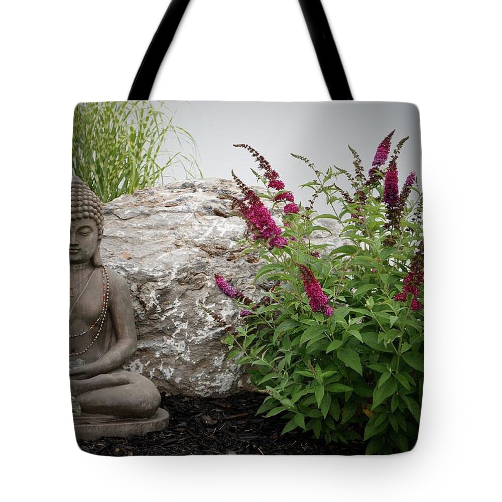 Butterfly Bush Tote Bag featuring the photograph Blooming Buddha by Kathy Ozzard Chism