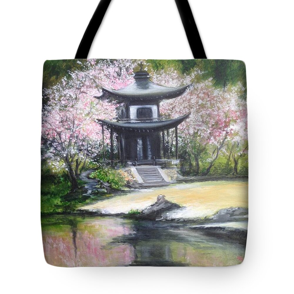 Japan Tote Bag featuring the painting Blossom Embrace by Lizzy Forrester