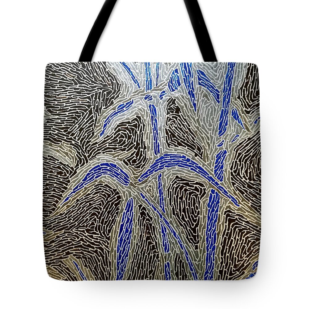 Bamboo Tote Bag featuring the painting Blue Bamboo by DLWhitson