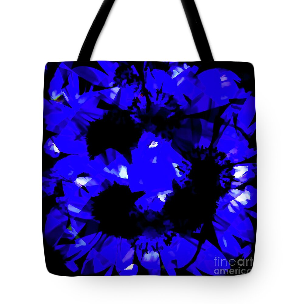 Kaleidoscope Tote Bag featuring the digital art Blue Beauties Kaleidoscope by D Hackett