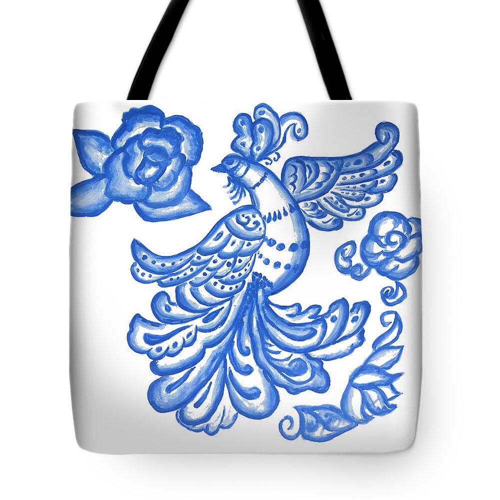 Bird Tote Bag featuring the painting Blue bird on white by Irina Afonskaya