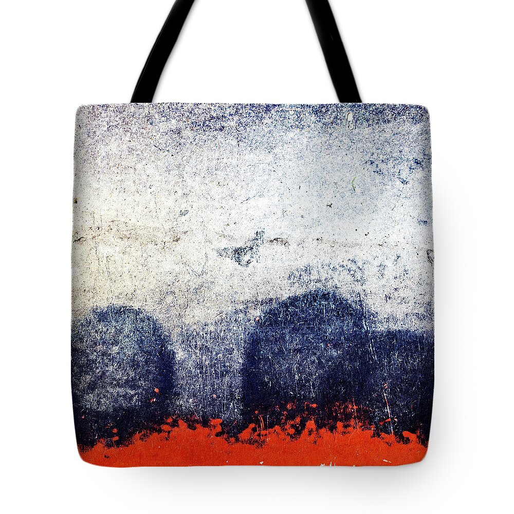 Red Tote Bag featuring the photograph Blue Boulders Red Lava by Carol Leigh