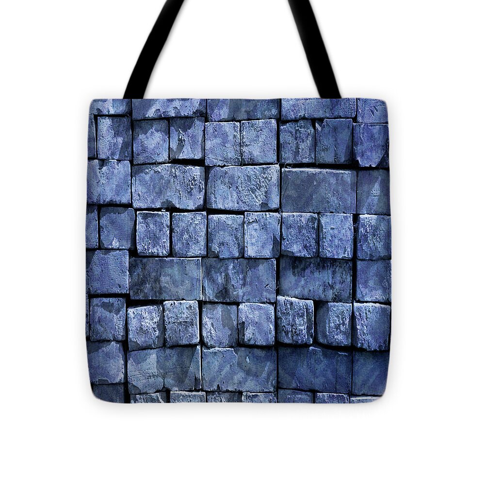 Bricks Tote Bag featuring the painting Blue Brickwork by Portraits By NC