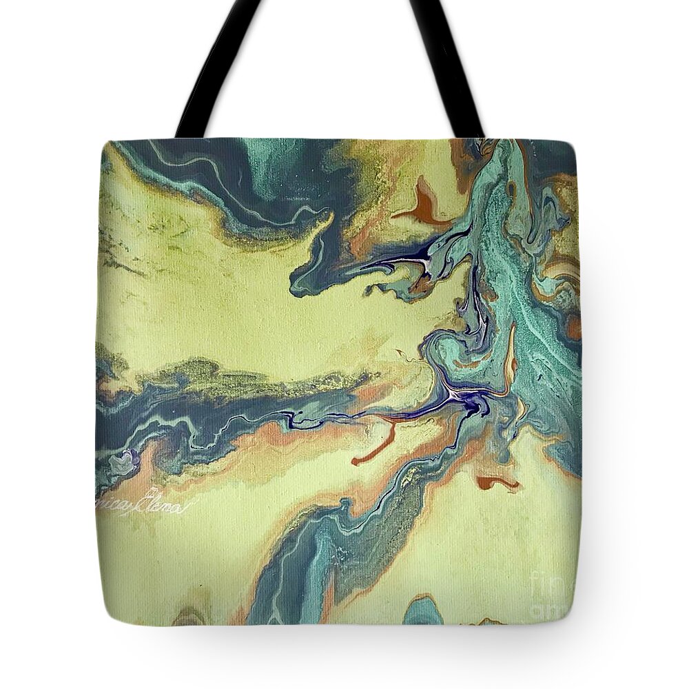 Dolphin Tote Bag featuring the painting Blue dolphin swimming by Monica Elena