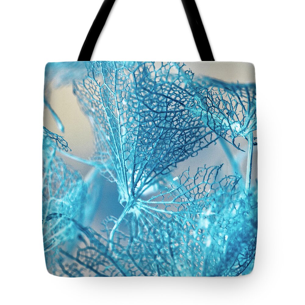 Connie Handscomb Tote Bag featuring the photograph Blue Filigree by Connie Handscomb