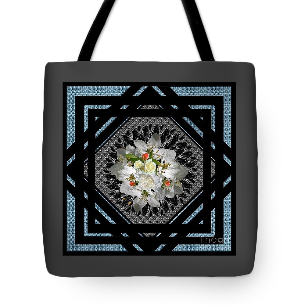 Blue Tote Bag featuring the digital art Blue Grey Floral Framed for Pillows by Delynn Addams