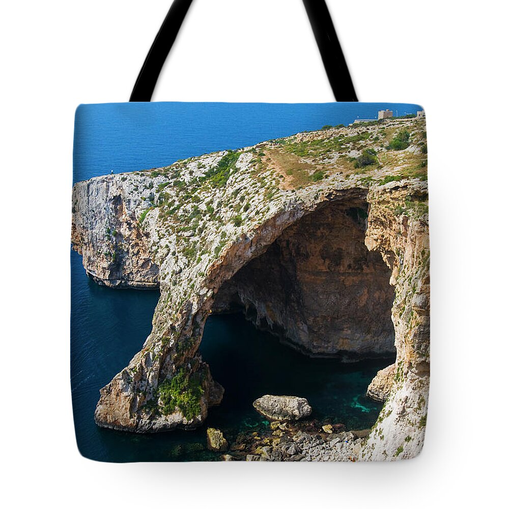 Scenics Tote Bag featuring the photograph Blue Grotto, Malta by Nico Tondini