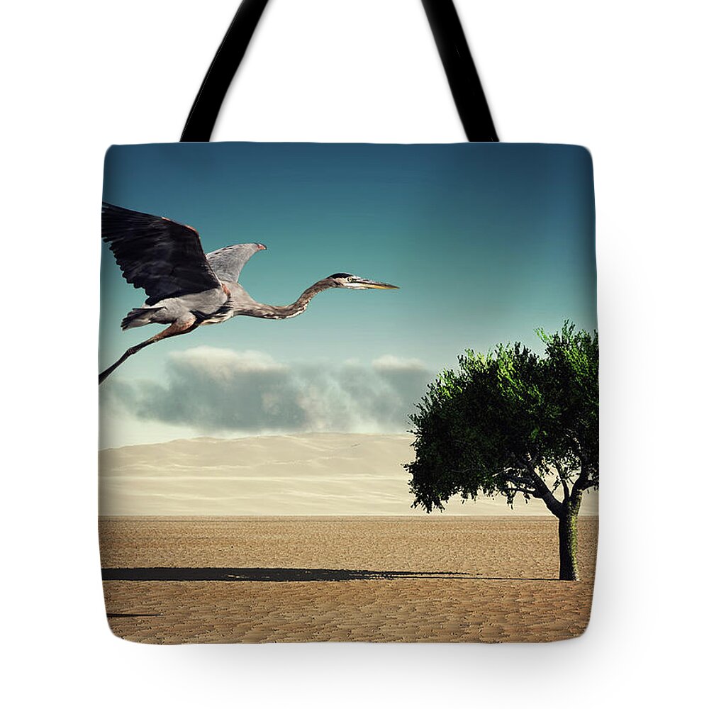 Shadow Tote Bag featuring the photograph Blue Heron Flying by Jody Trappe Photography