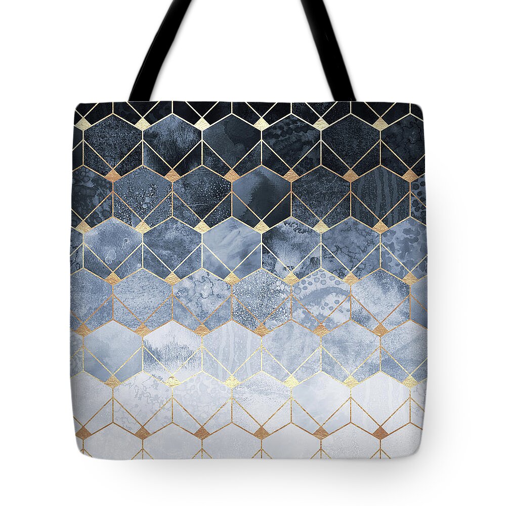 Graphic Tote Bag featuring the digital art Blue Hexagons And Diamonds by Elisabeth Fredriksson