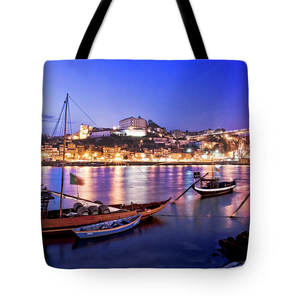 Tranquility Tote Bag featuring the photograph Blue Hour At Oporto Porto by All Rights Reserved - Copyright