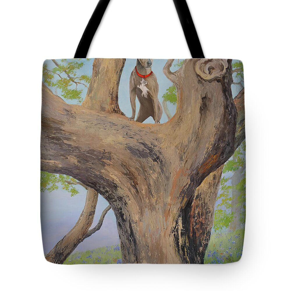 Dog Tote Bag featuring the painting Blue Lacy in a Tree by Daniel Adams
