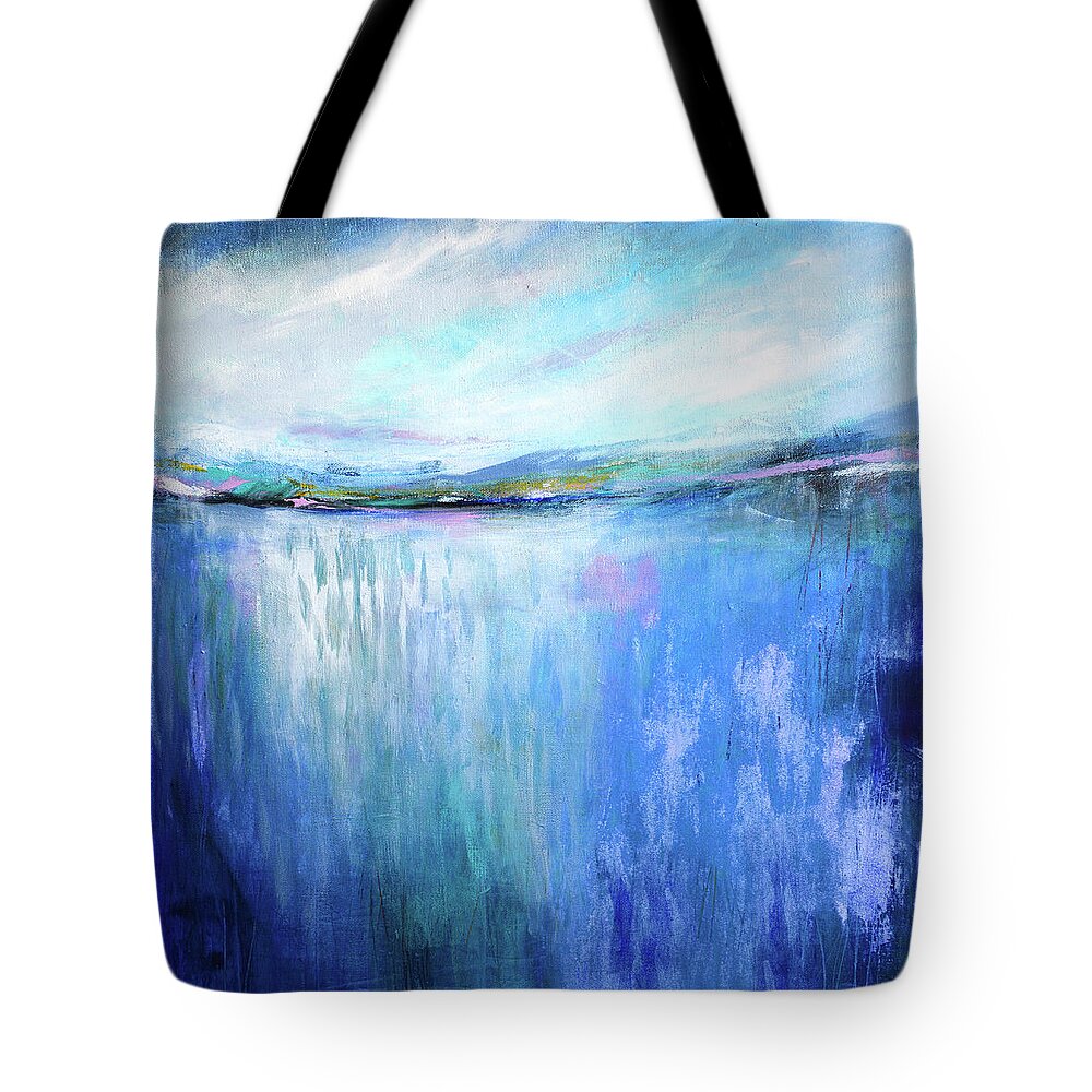 Abstract Landscape Tote Bag featuring the painting Blue Landscape by Tracy-Ann Marrison