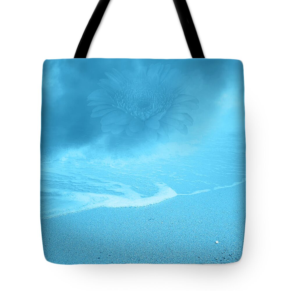 Magical Tote Bag featuring the photograph Dreamy Blue Magical Fog With Hazy Flower On Dreamland Beach by Johanna Hurmerinta