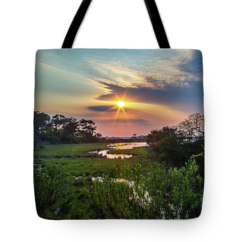 Assateague Tote Bag featuring the photograph Blue Marsh Sunset by Kathy Sherbert