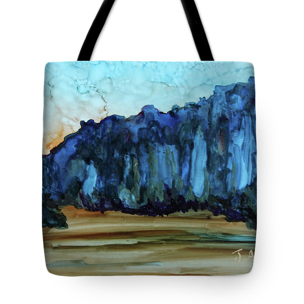 Blue Mountains Tote Bag featuring the painting Blue Mountains II by Jenny Armitage
