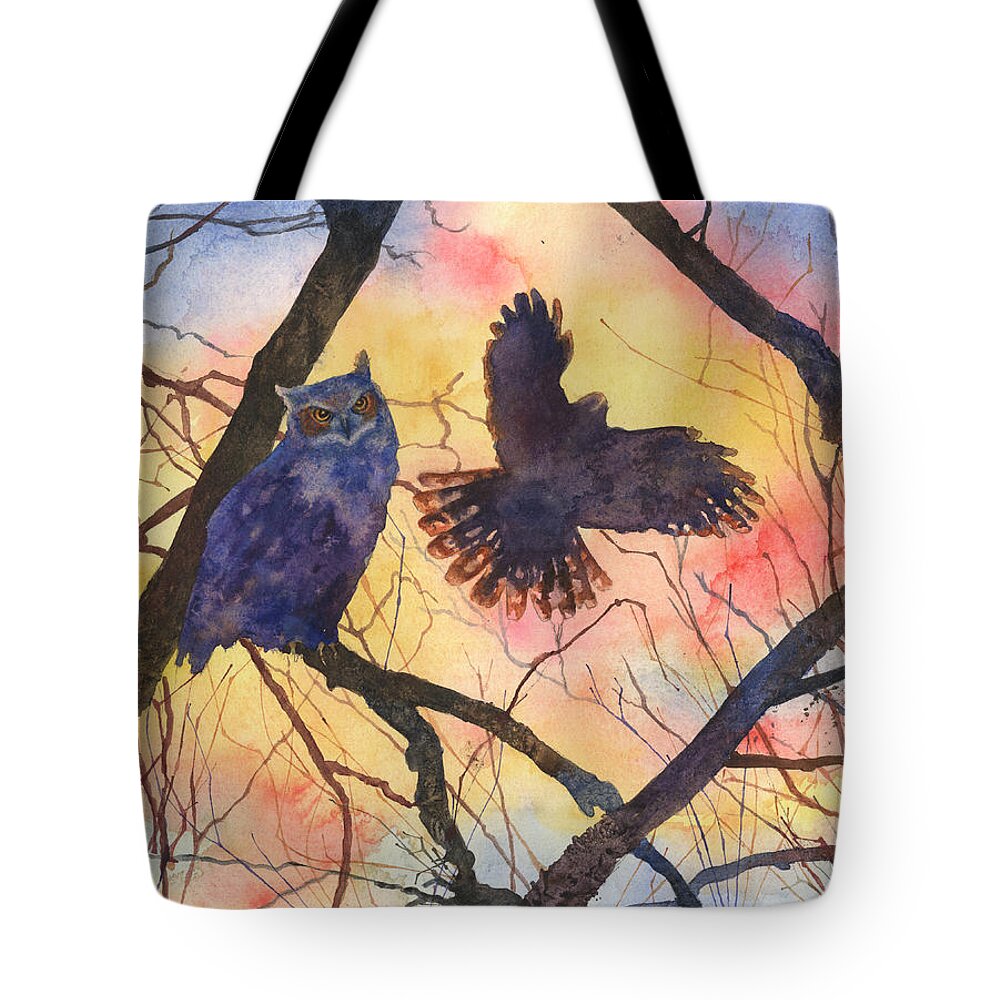 Owl Painting Tote Bag featuring the painting Blue Owl by Anne Gifford