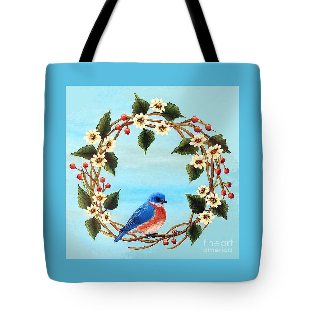 Bluebird Tote Bag featuring the painting Bluebird Wreath by Sarah Irland