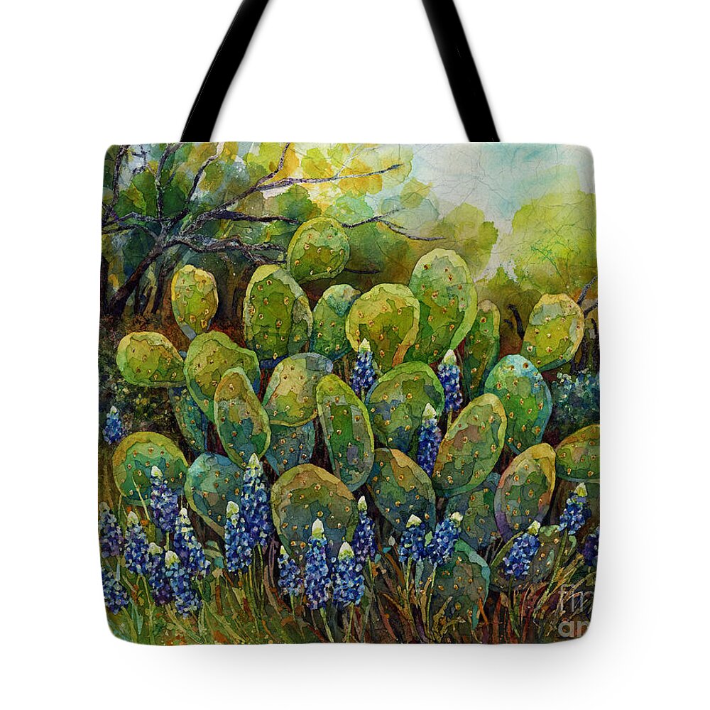 Cactus Tote Bag featuring the painting Bluebonnets and Cactus 2 by Hailey E Herrera