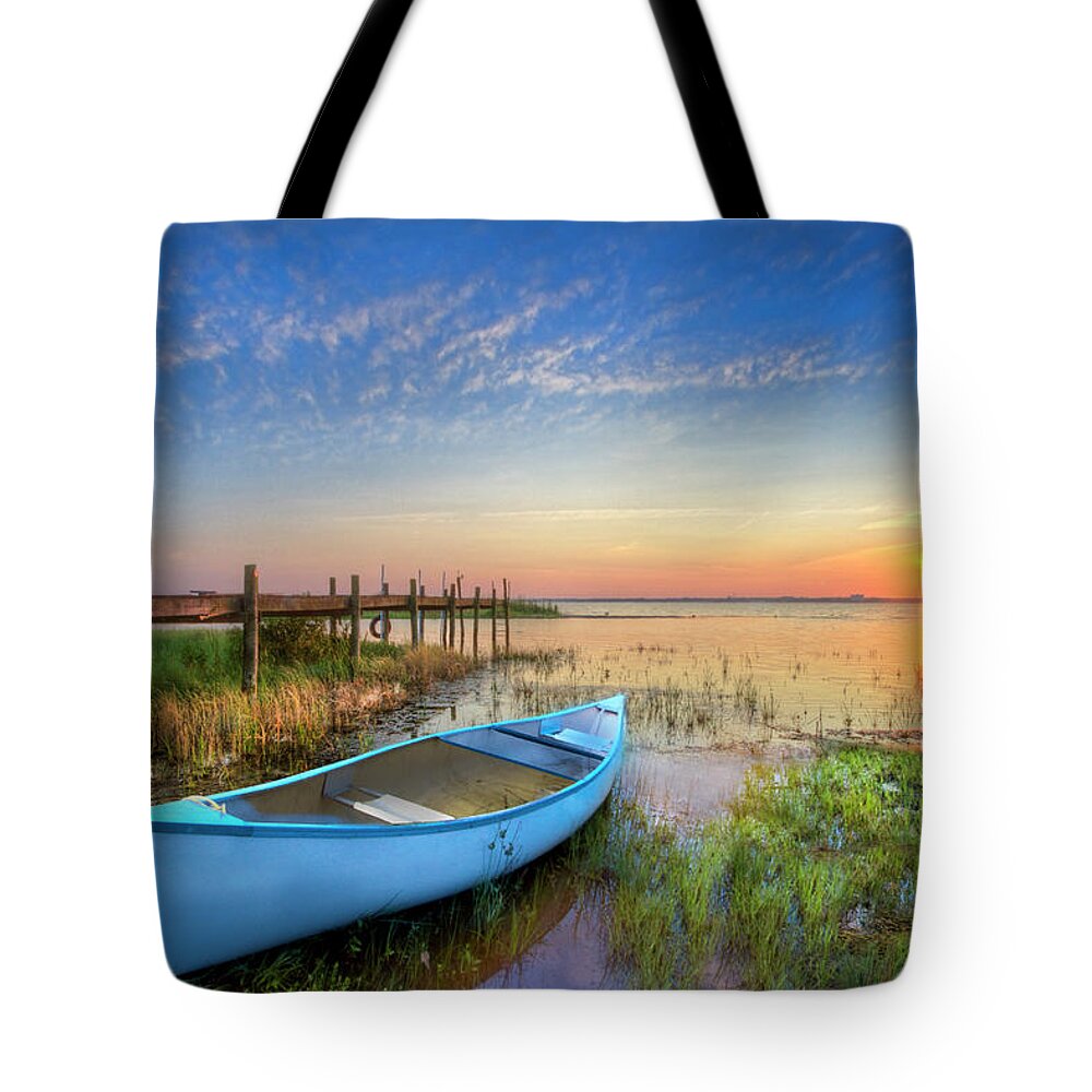 Boats Tote Bag featuring the photograph Blues at Dusk by Debra and Dave Vanderlaan