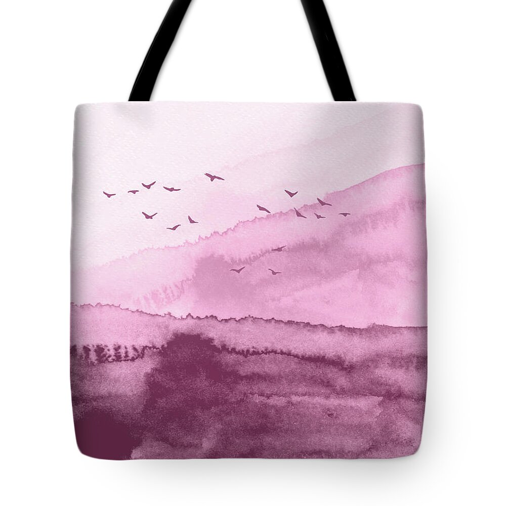 Landscape Tote Bag featuring the painting Blush Pink Landscape Watercolor by Naxart Studio