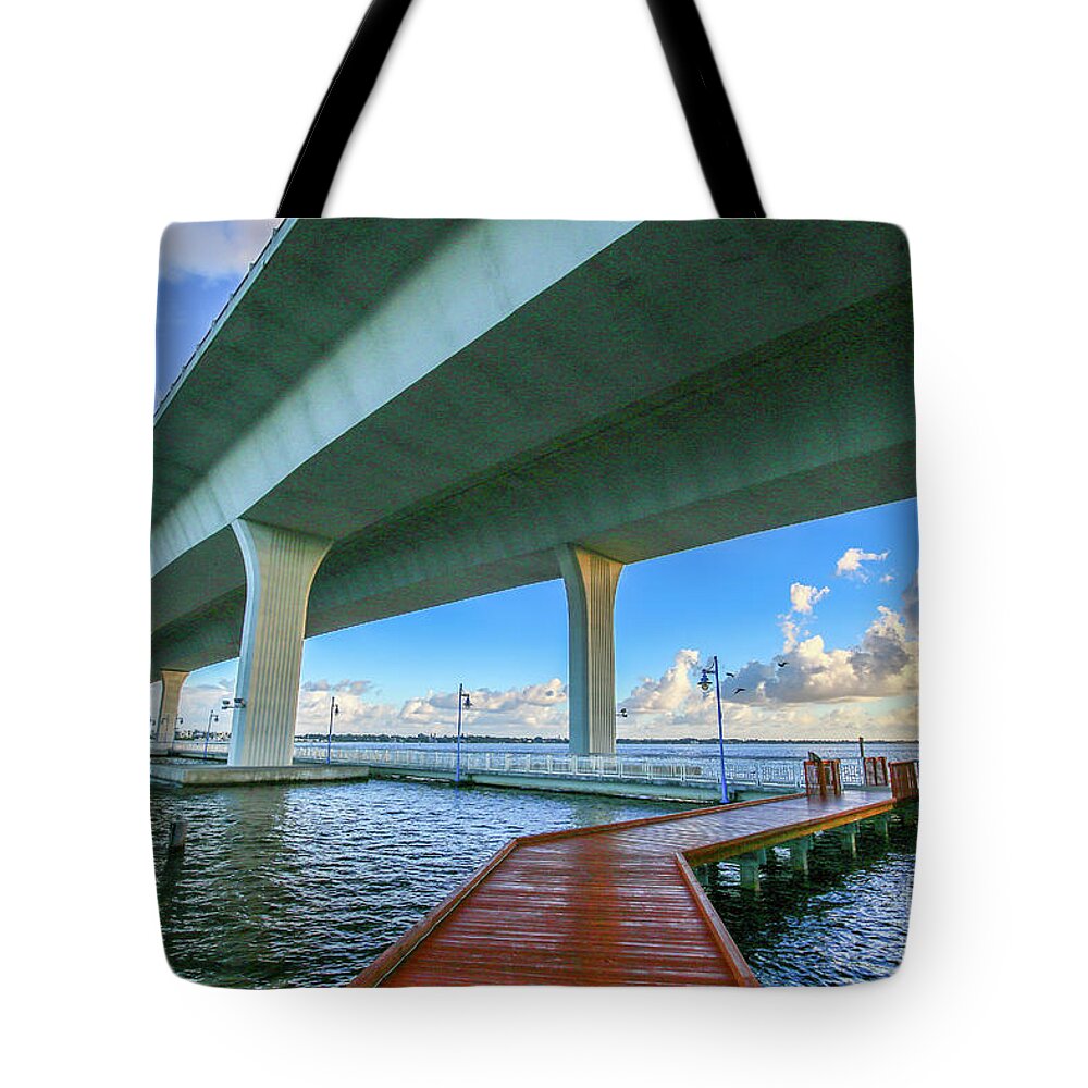 Bridge Tote Bag featuring the photograph Boardwalk Bridge View by Tom Claud