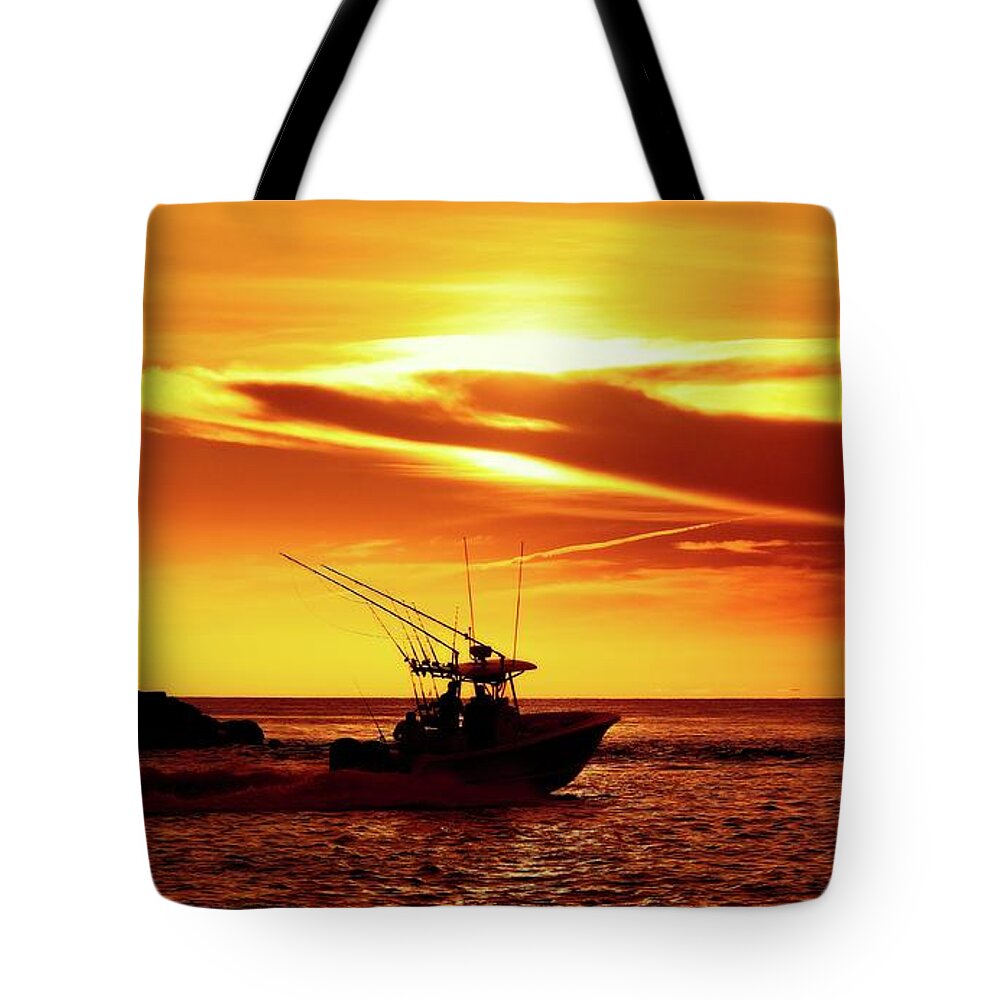 Jupiter Tote Bag featuring the photograph Boat Headed Out of Jupiter Inlet by Steve DaPonte