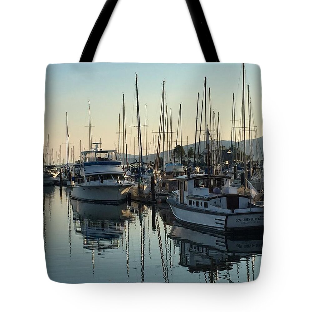 Sailboats Tote Bag featuring the photograph Boats at Sunset by Mary Anne Delgado