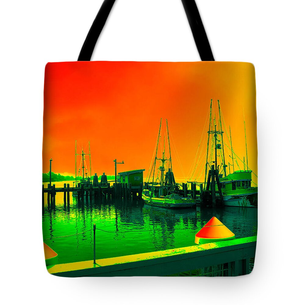 Boats Tote Bag featuring the photograph Boats in the bay by Steven Wills