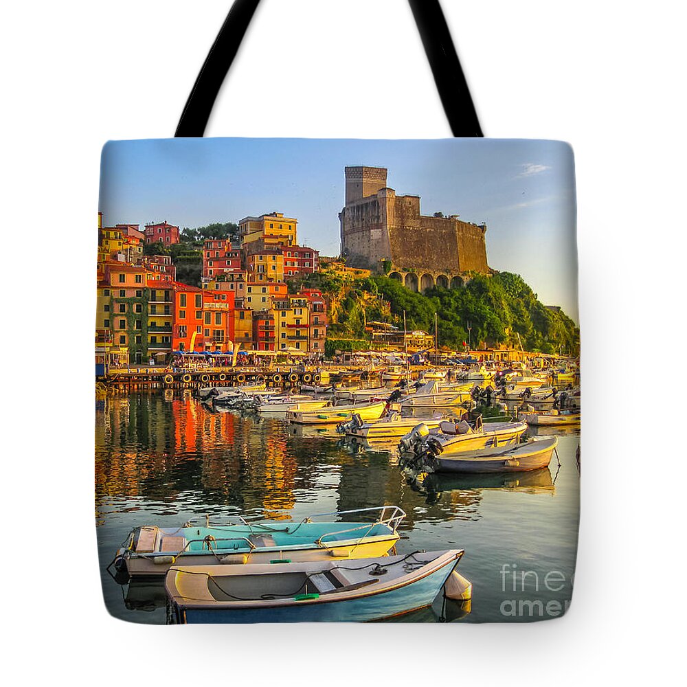Italy Tote Bag featuring the photograph boats of Lerici by Benny Marty