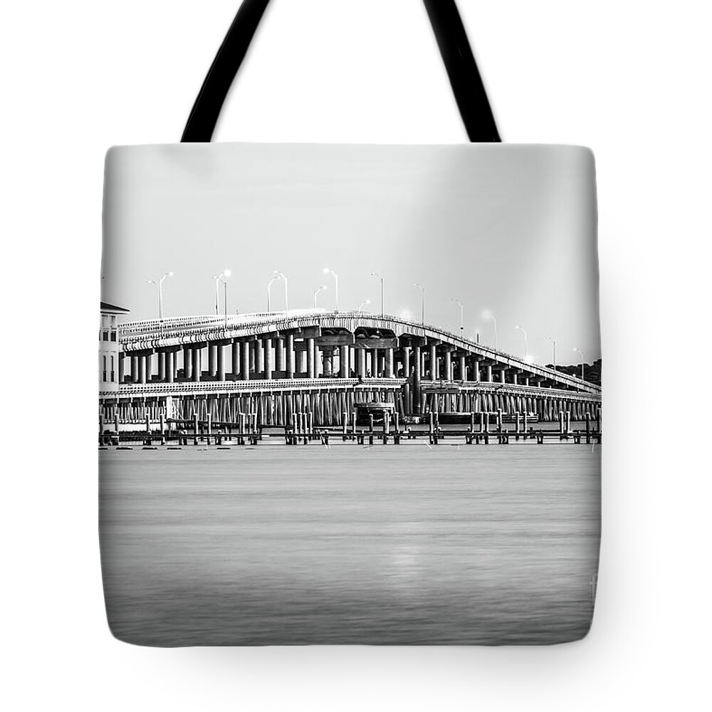 America Tote Bag featuring the photograph Bob Sikes Bridge Pensacola Beach Black and White Photo by Paul Velgos