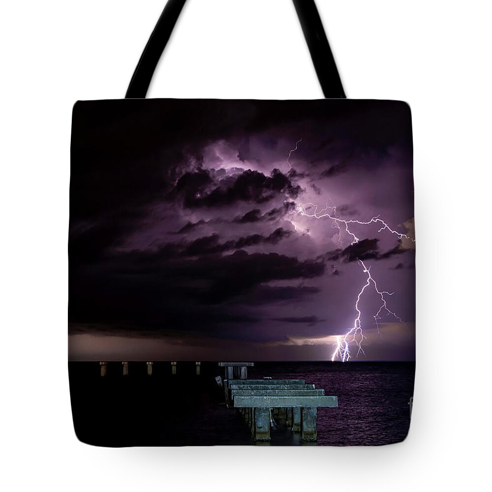 Lightning Tote Bag featuring the photograph Boca Nights by Quinn Sedam