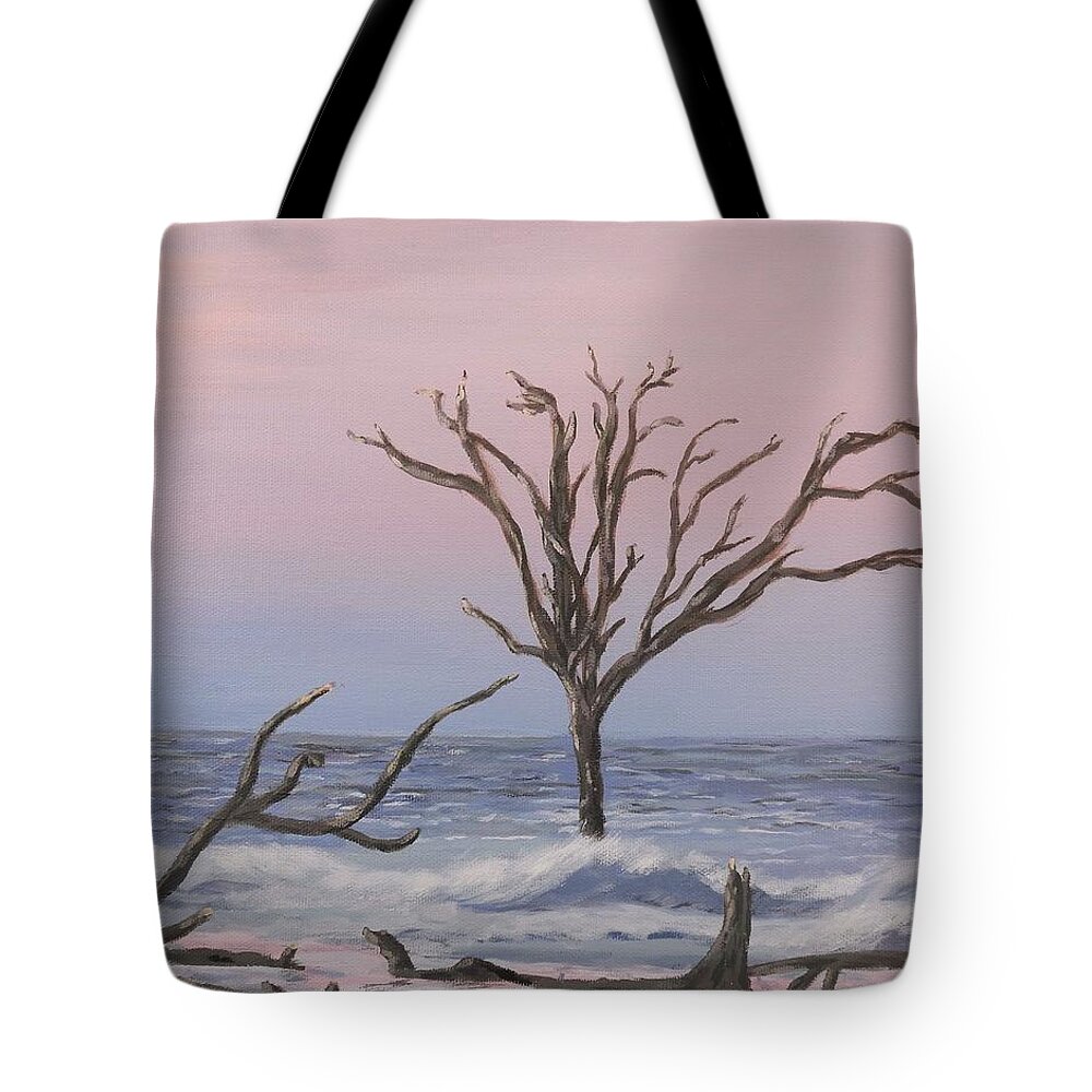 Beach Tote Bag featuring the painting Boneyard Beach Sunrise by Deborah Smith