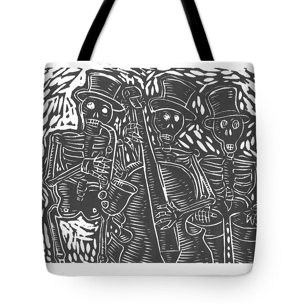 Skeleton Band Tote Bag featuring the relief Bonz Band by Gerry High