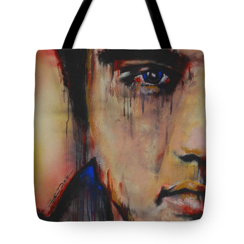 Elvis Presley Tote Bag featuring the pastel Born Standing Up by Eric Dee