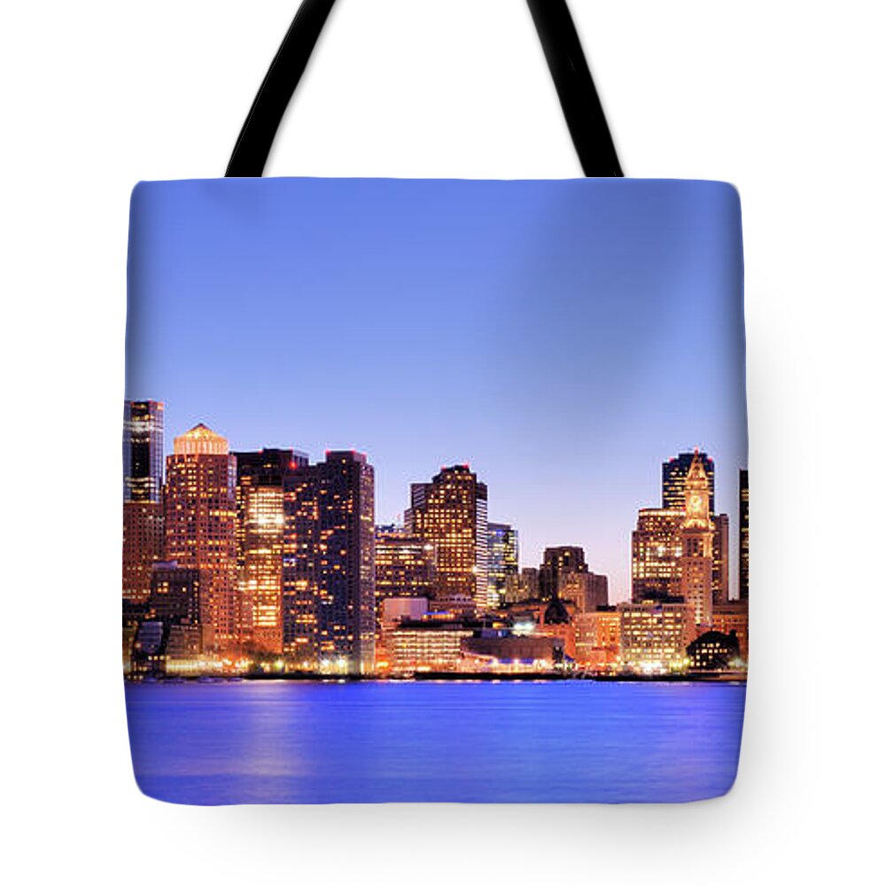 Panoramic Tote Bag featuring the photograph Boston Skyline At Twilight by Sean Pavone