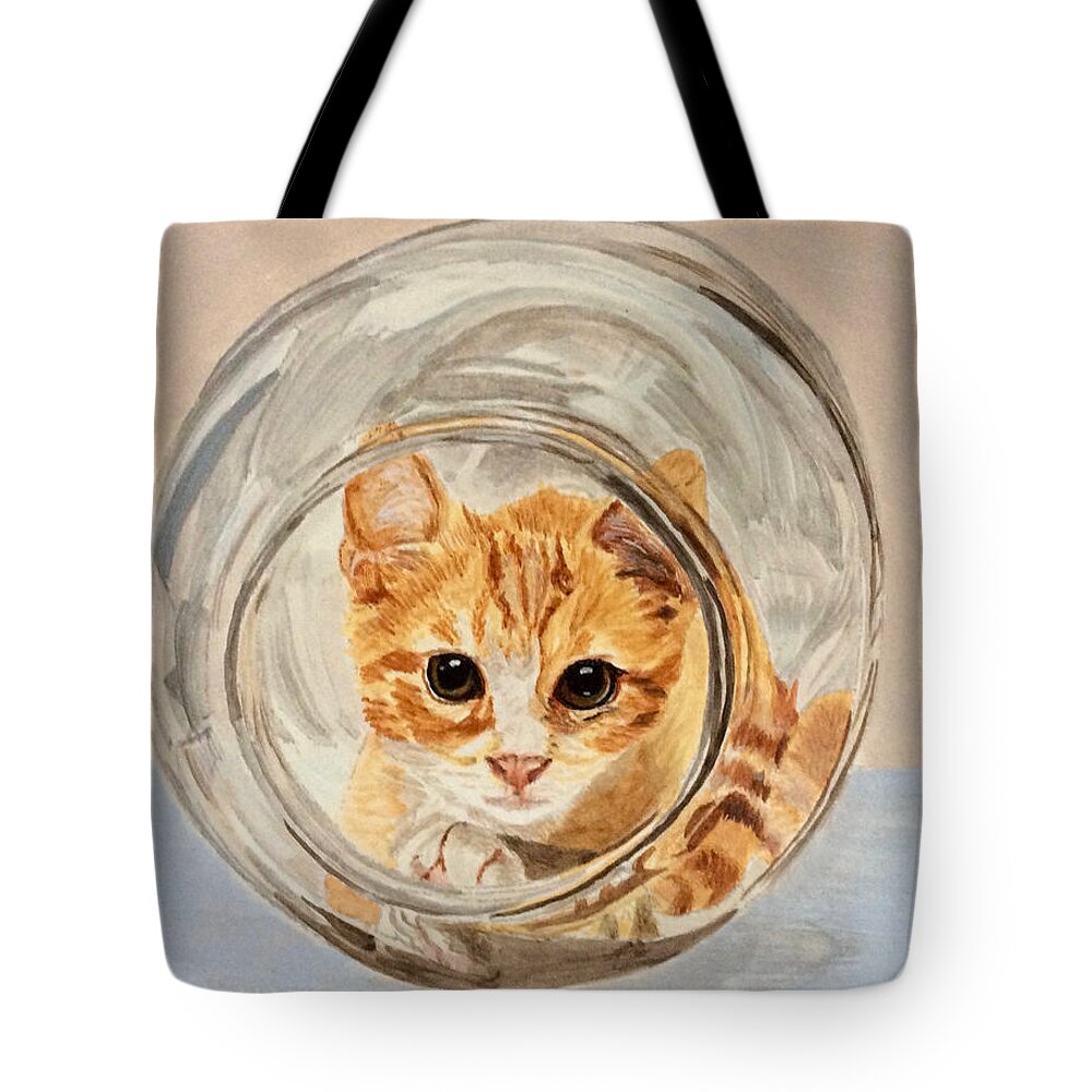Kitten Tote Bag featuring the painting Bottled Up by Sonja Jones