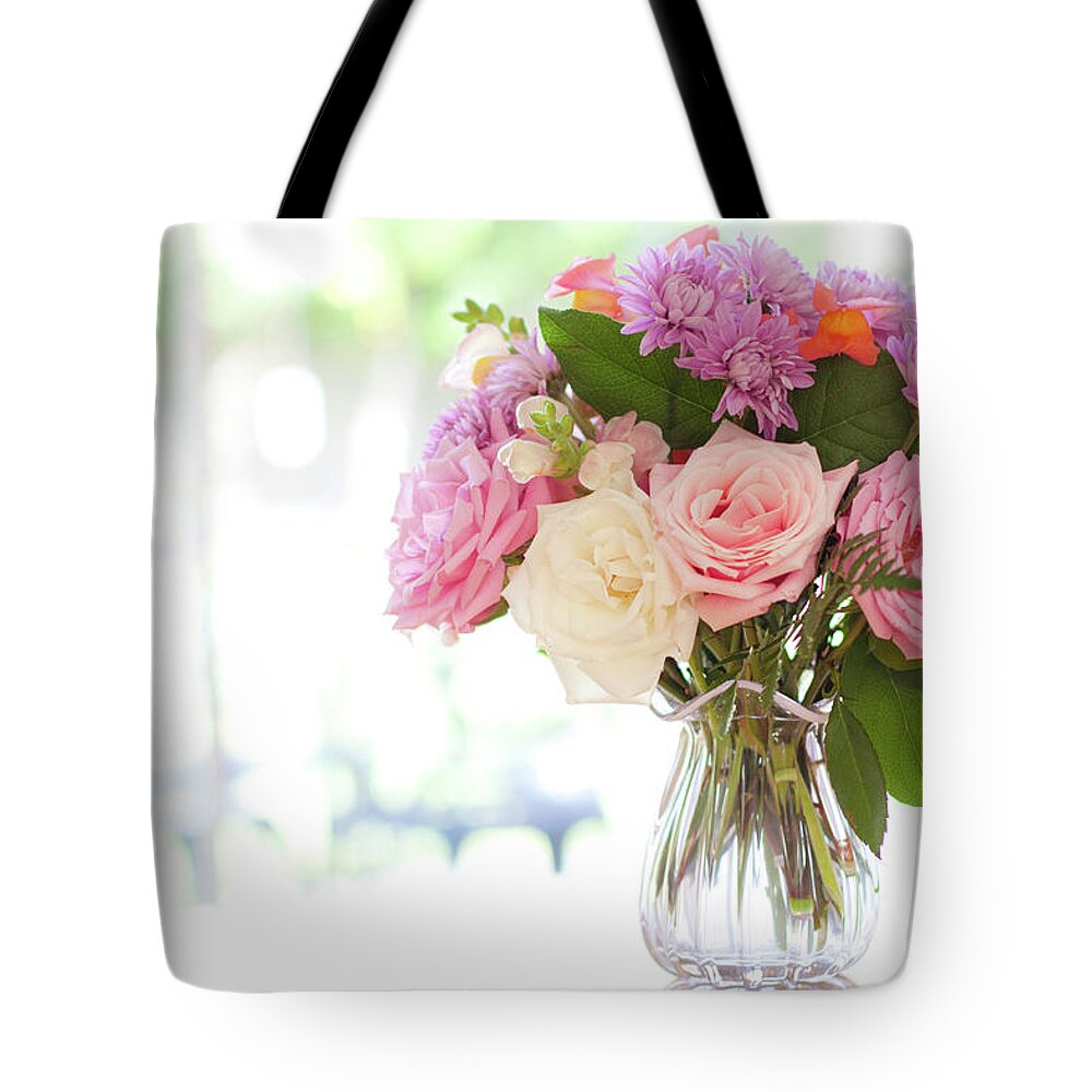 Snapdragon Tote Bag featuring the photograph Bouquet Of Flowers On Table Near Window by Jessica Holden Photography