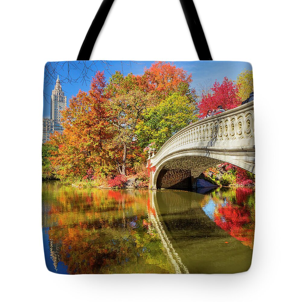 Estock Tote Bag featuring the digital art Bow Bridge At Central Park, Nyc by Pietro Canali