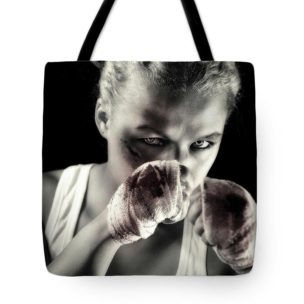 Toughness Tote Bag featuring the photograph Boxing Girl by ...