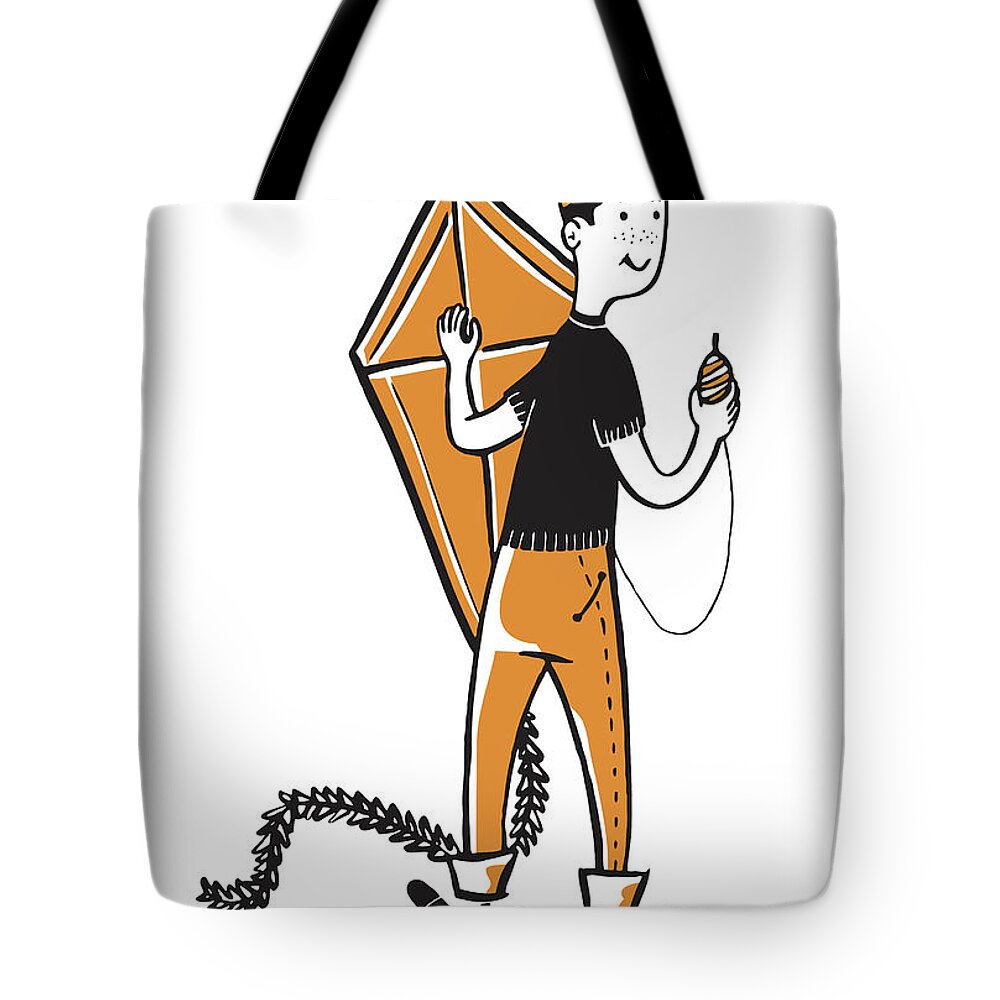Adolescence Tote Bag featuring the drawing Boy with Kite by CSA Images