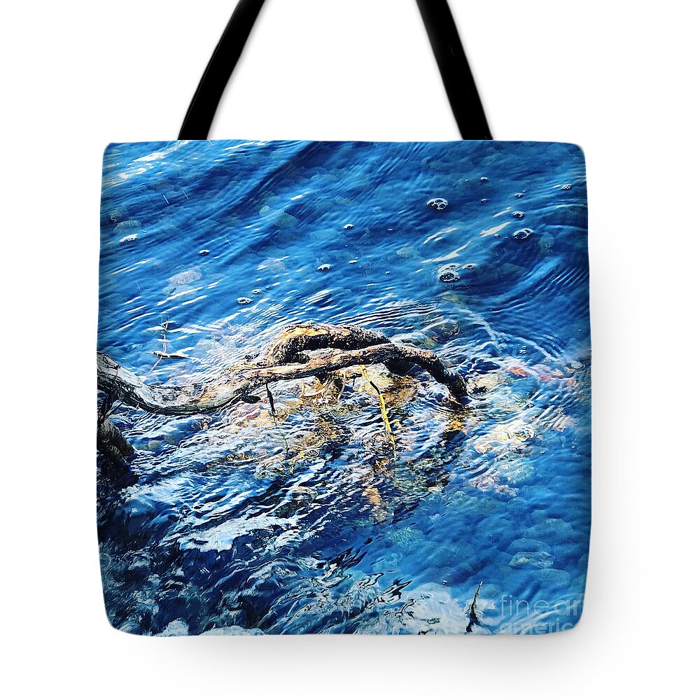 Branch Tote Bag featuring the photograph Branch in Blue Water by Suzanne Lorenz