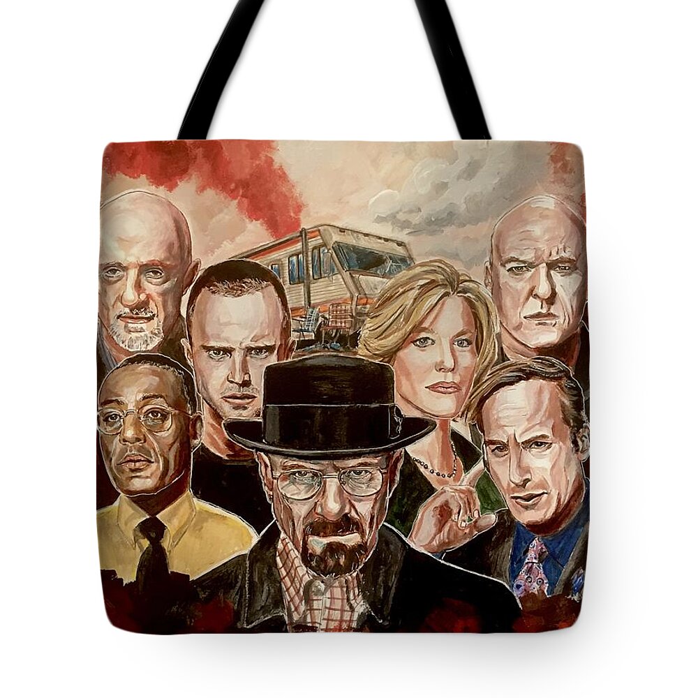 Breaking Bad Tote Bag featuring the painting Breaking Bad Family Portrait by Joel Tesch